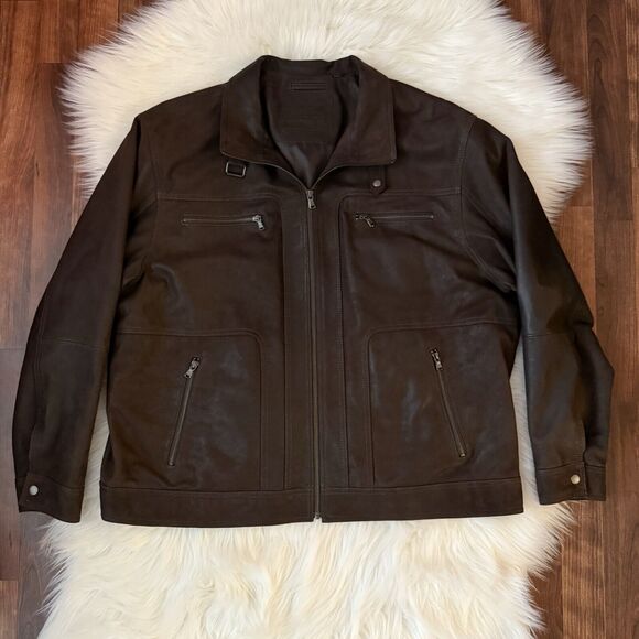 Roundtree & Yorke Brown Leather Jacket XXL Lamb Skin Pockets Zip Front Y2K Dress - Picture 3 of 13